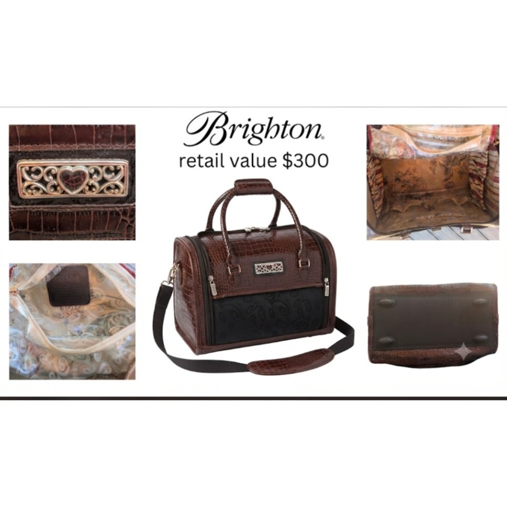 Brighton Brown Croc Embossed Leather Travel Weekender Bag Duffel U294754